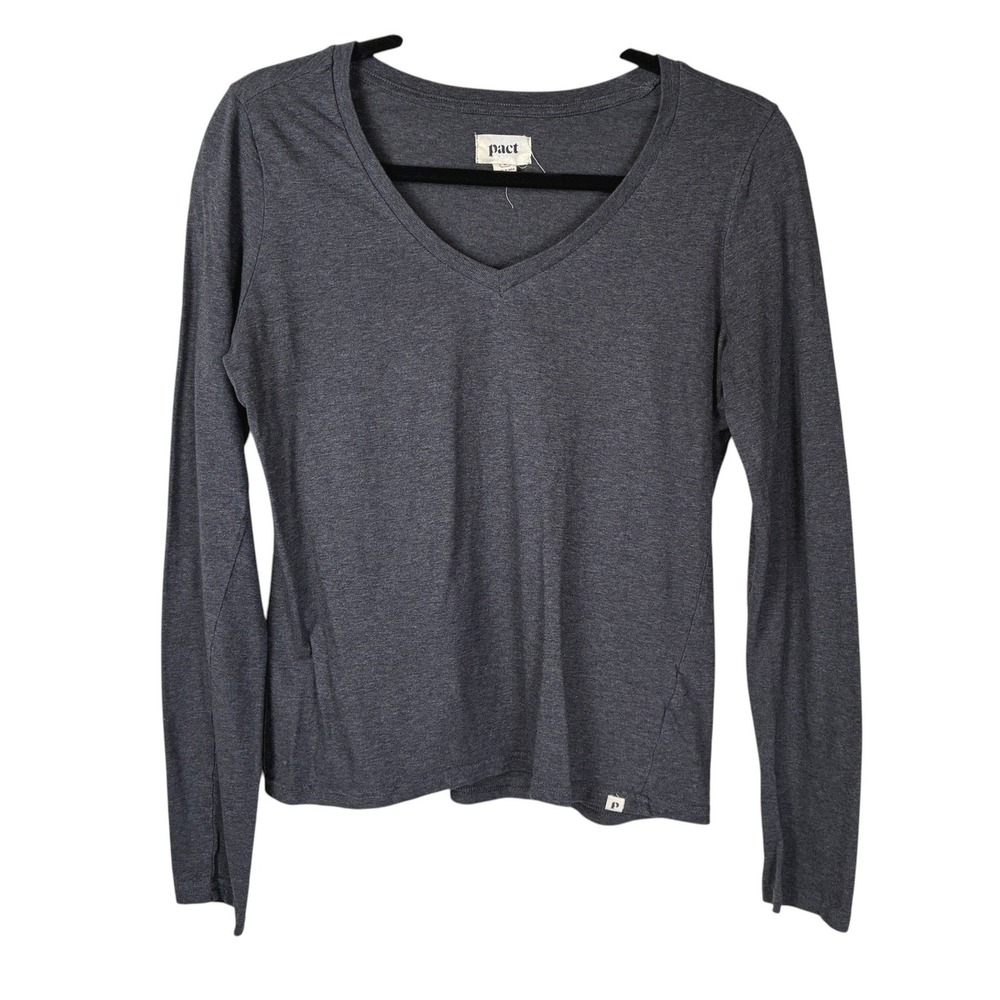 Pact Womens V-Neck Long Sleeve Tee Size S Grey Sustainable